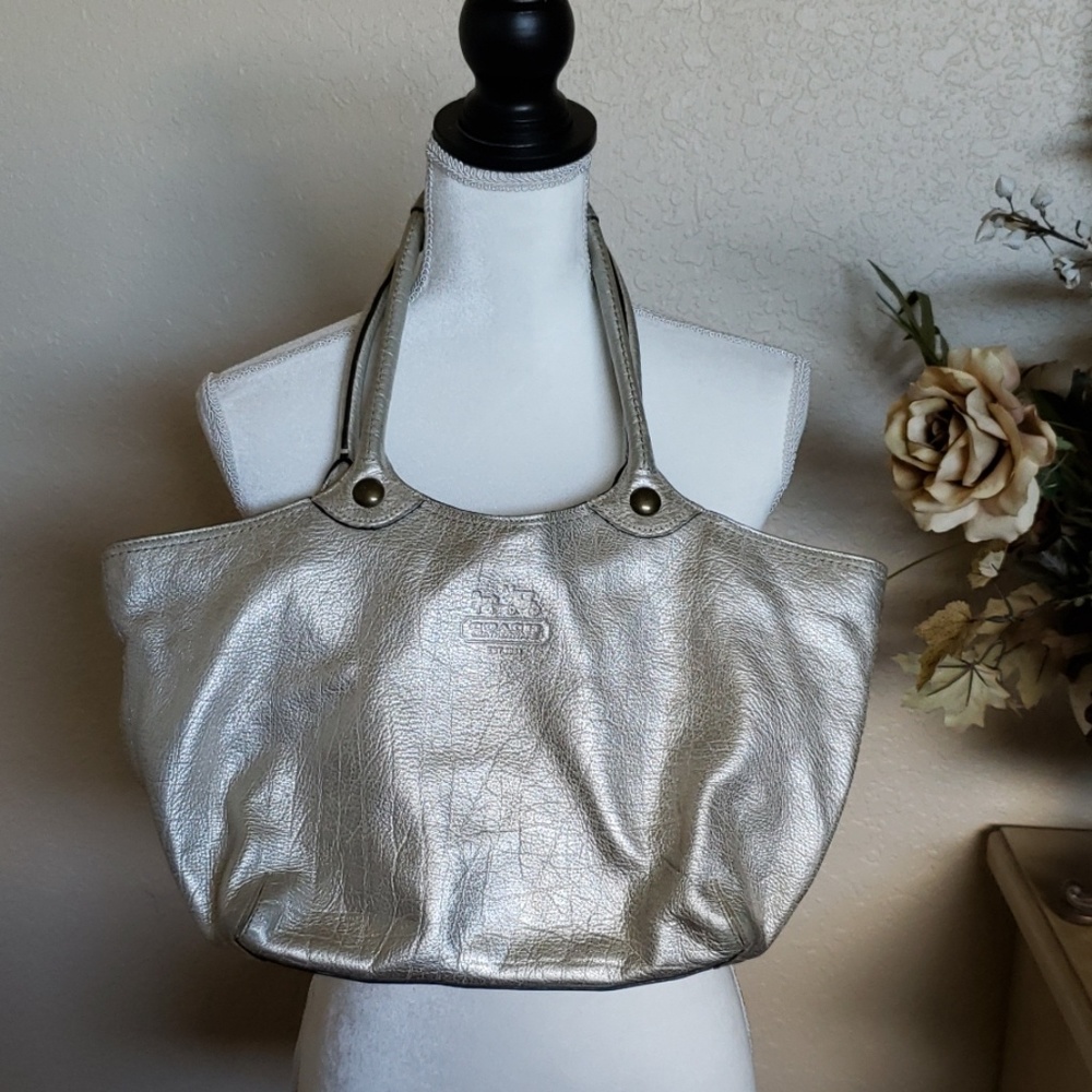 Coach Bleecker Platinum Metallic Leather bag 12496